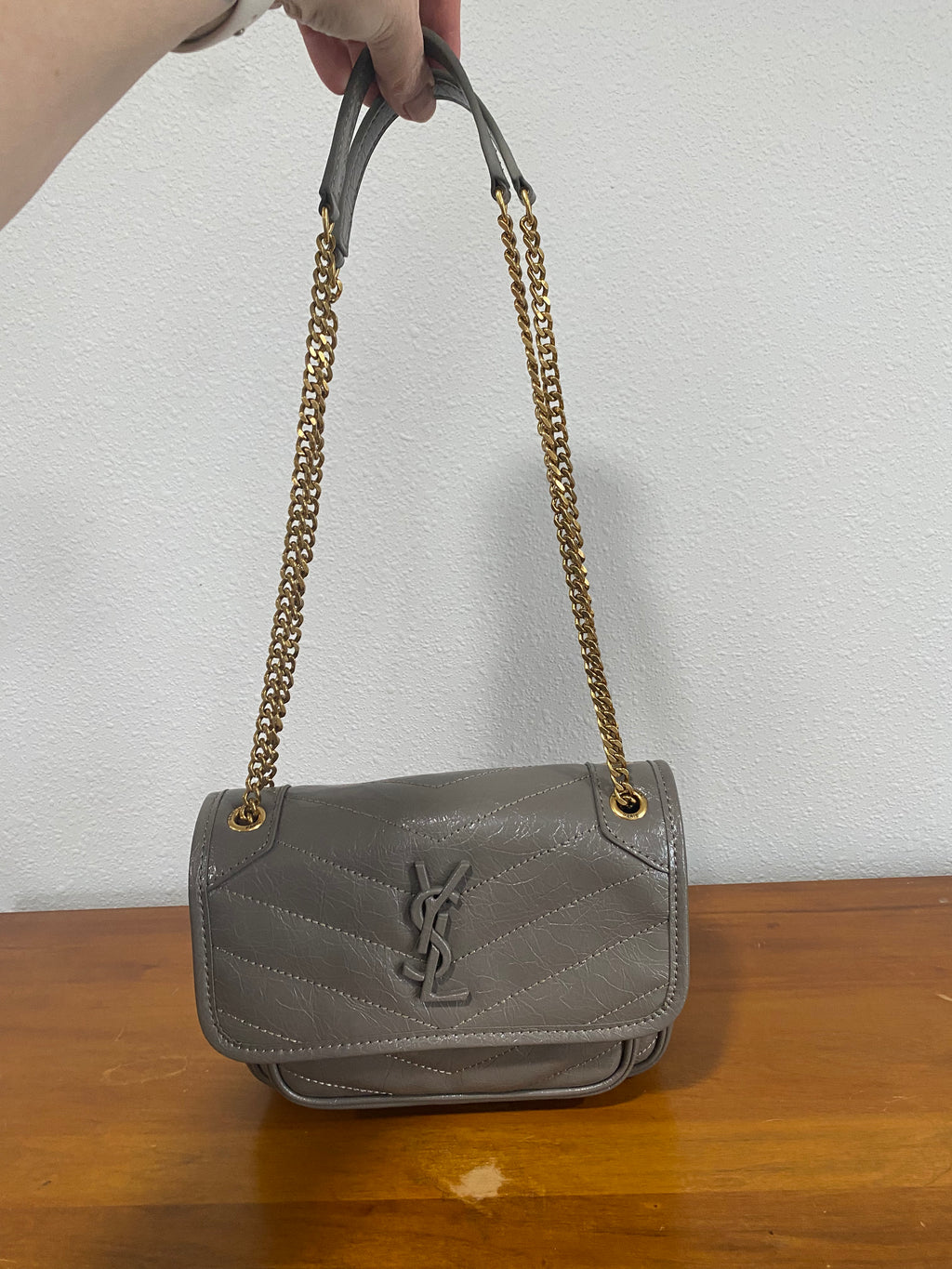 Gray Quilted Chain Shoulder Bag