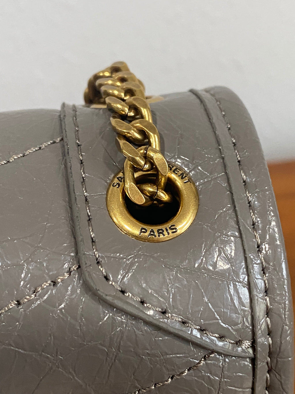 Gray Quilted Chain Shoulder Bag