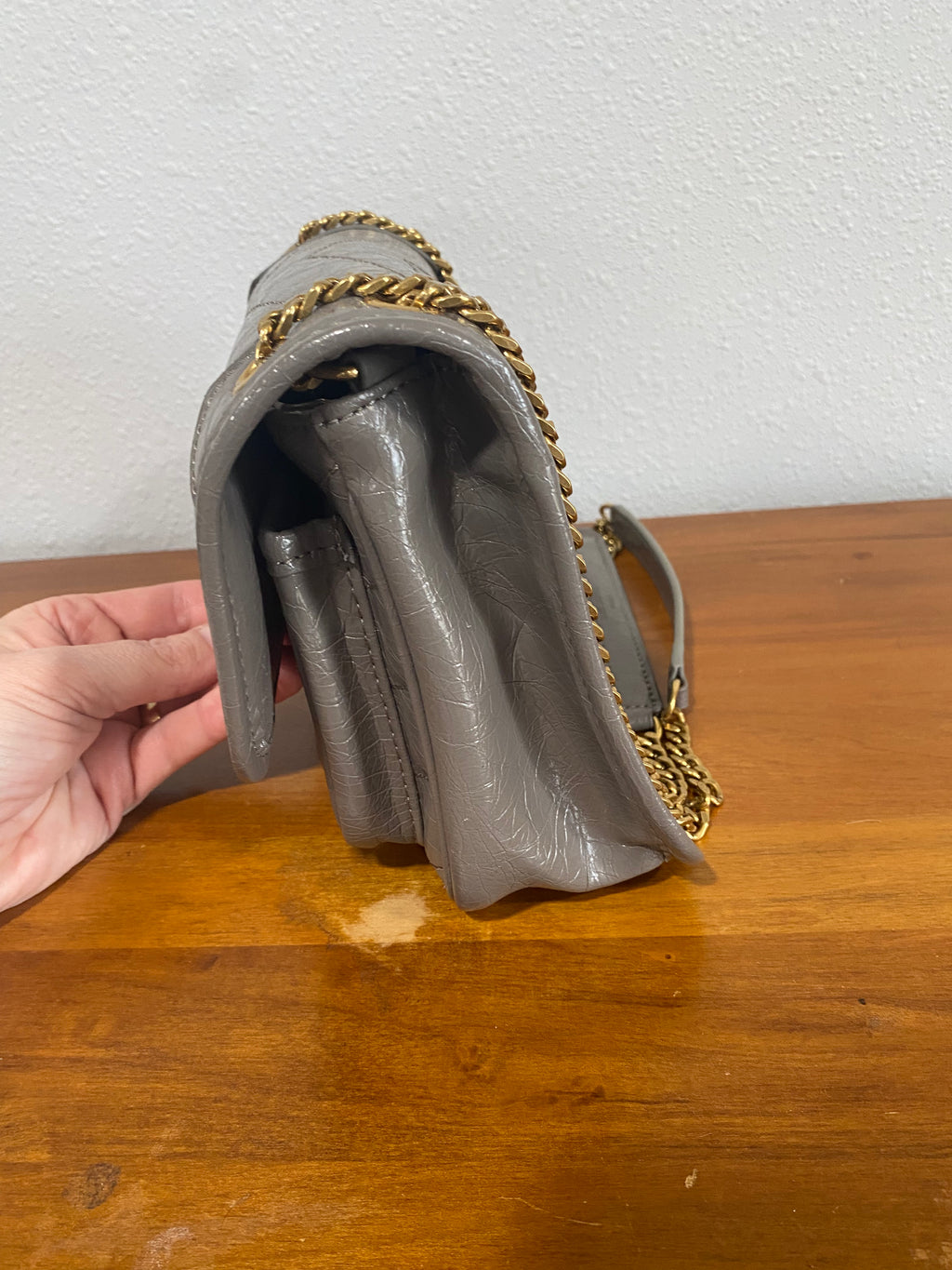 Gray Quilted Chain Shoulder Bag