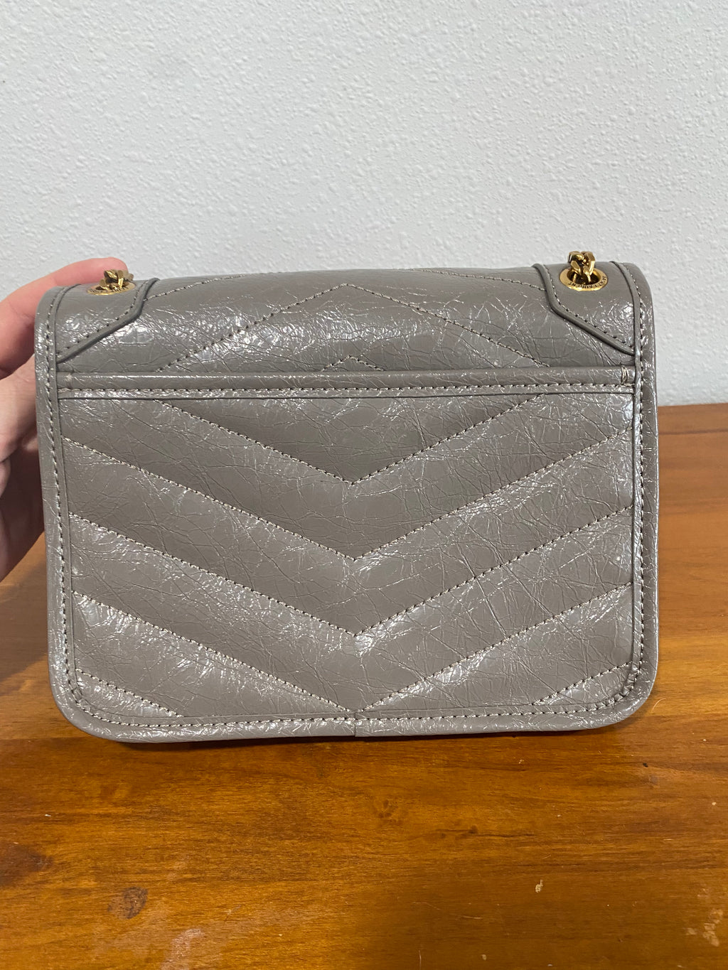 Gray Quilted Chain Shoulder Bag