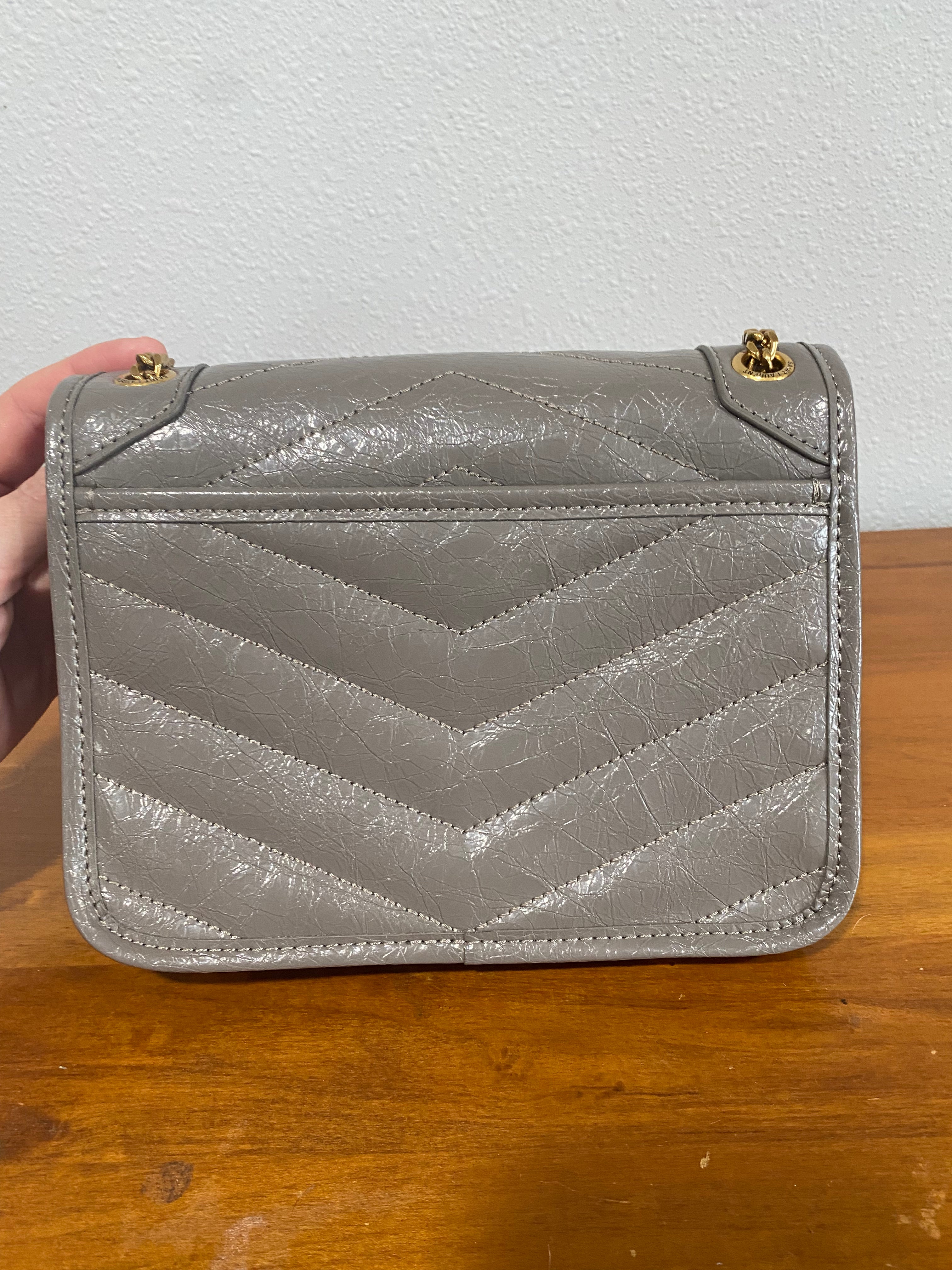 Gray Quilted Chain Shoulder Bag