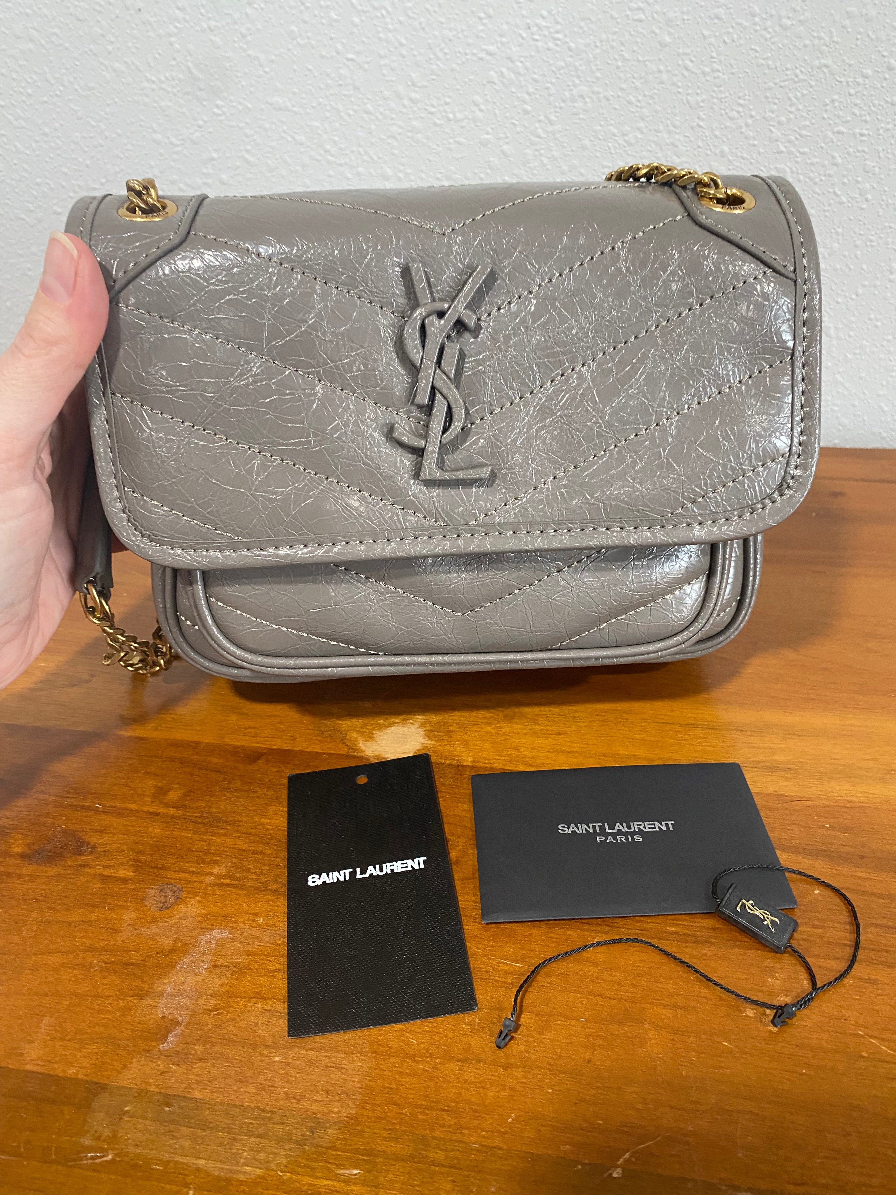 Gray Quilted Chain Shoulder Bag