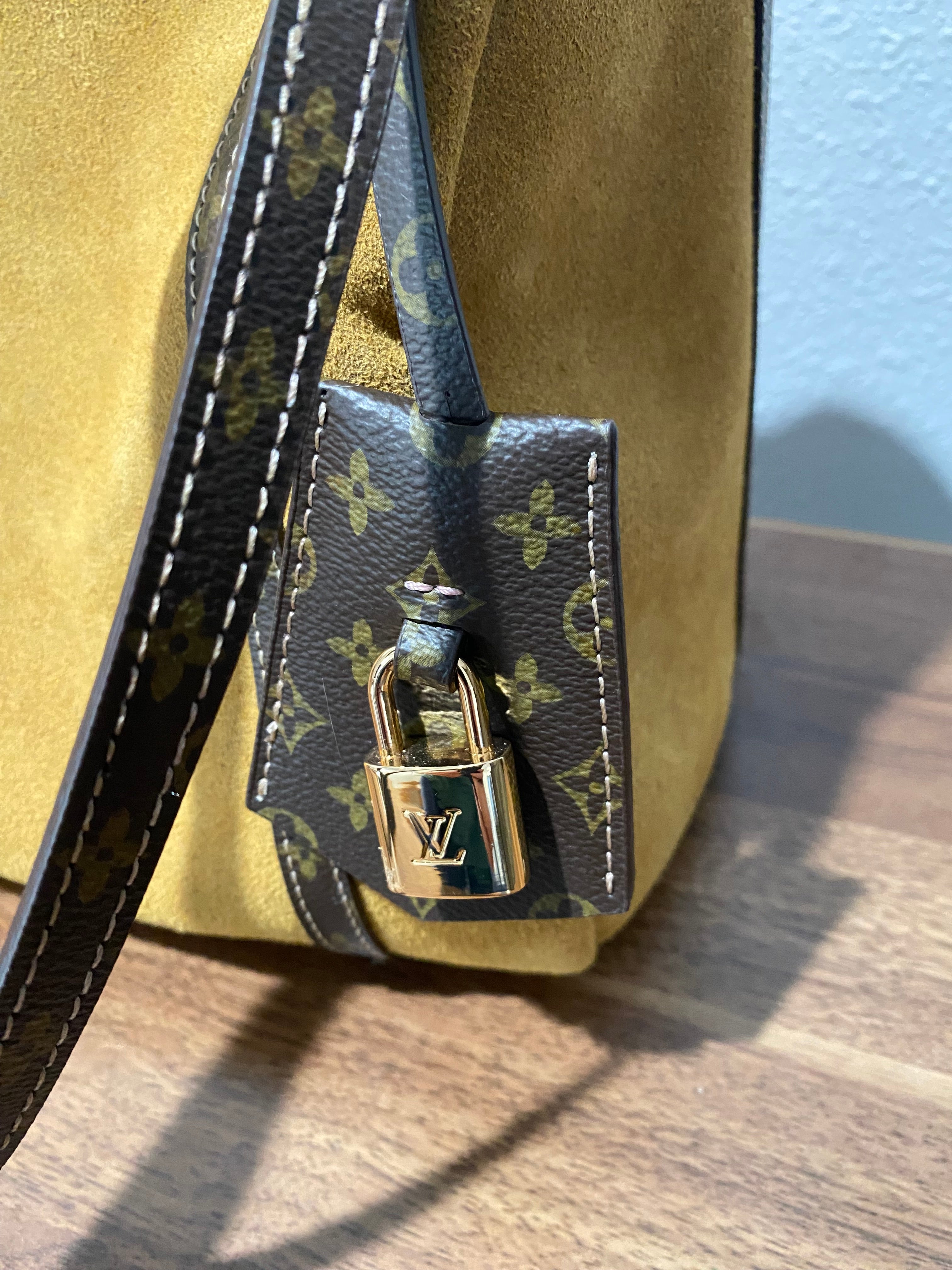 Suede Crossbody Bag with Monogram-Style Brown Trim