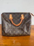 Monogram Canvas Satchel in Brown with Tan Leather Handles