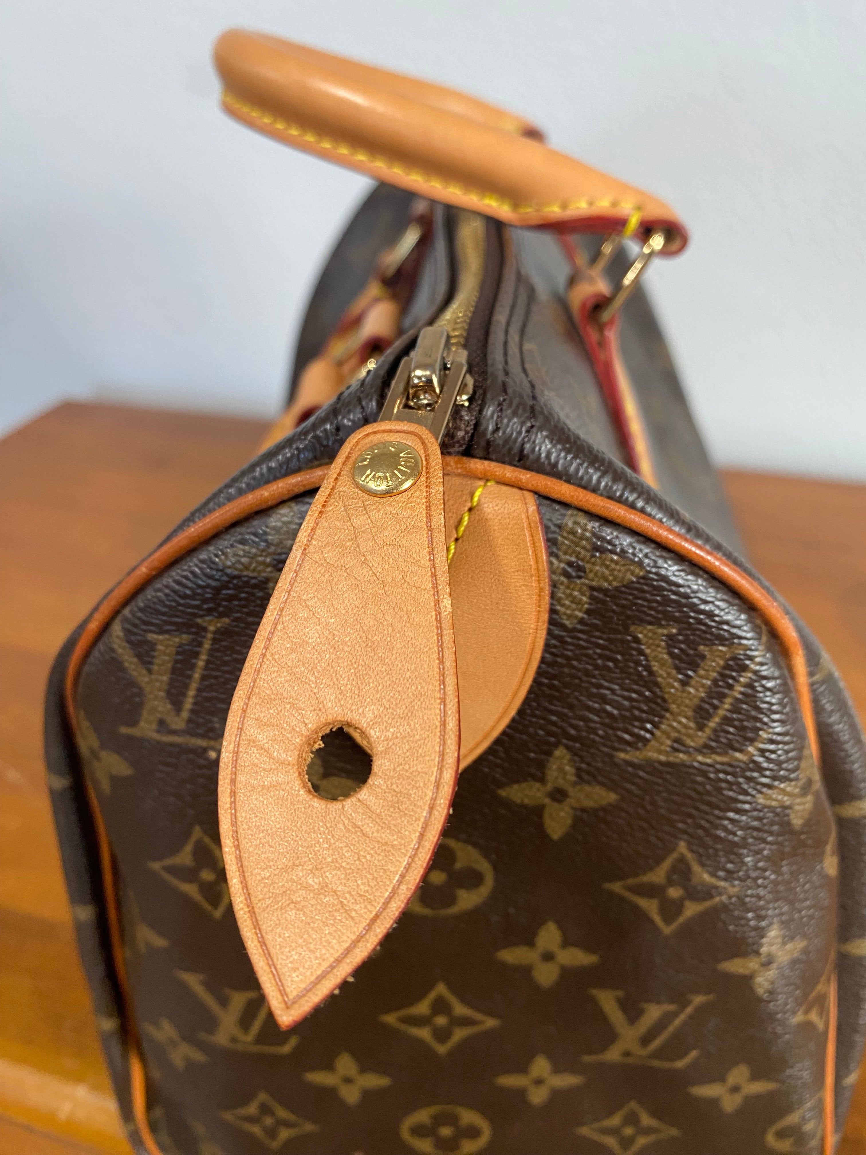 Monogram Canvas Satchel in Brown with Tan Leather Handles