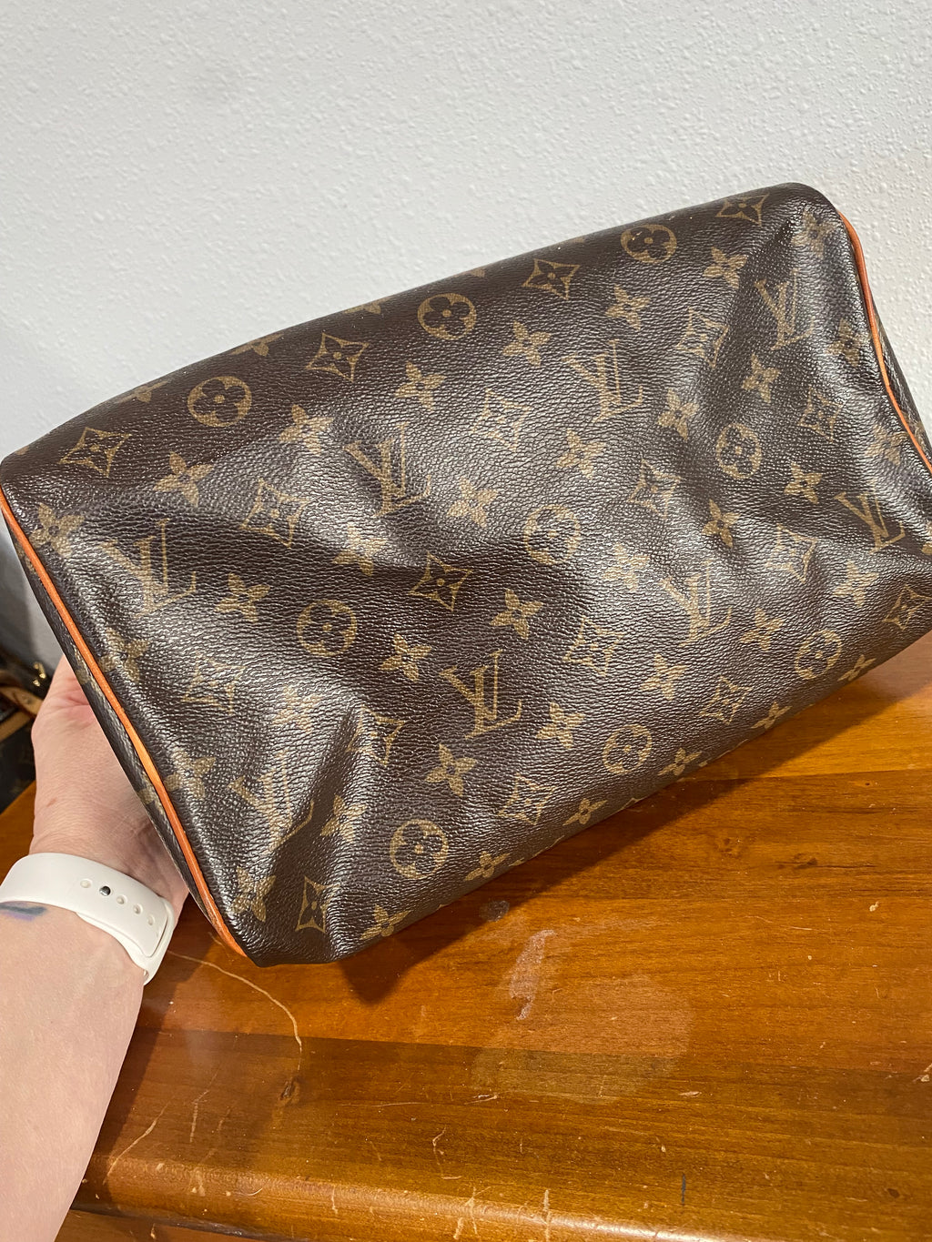 Monogram Canvas Satchel in Brown with Tan Leather Handles