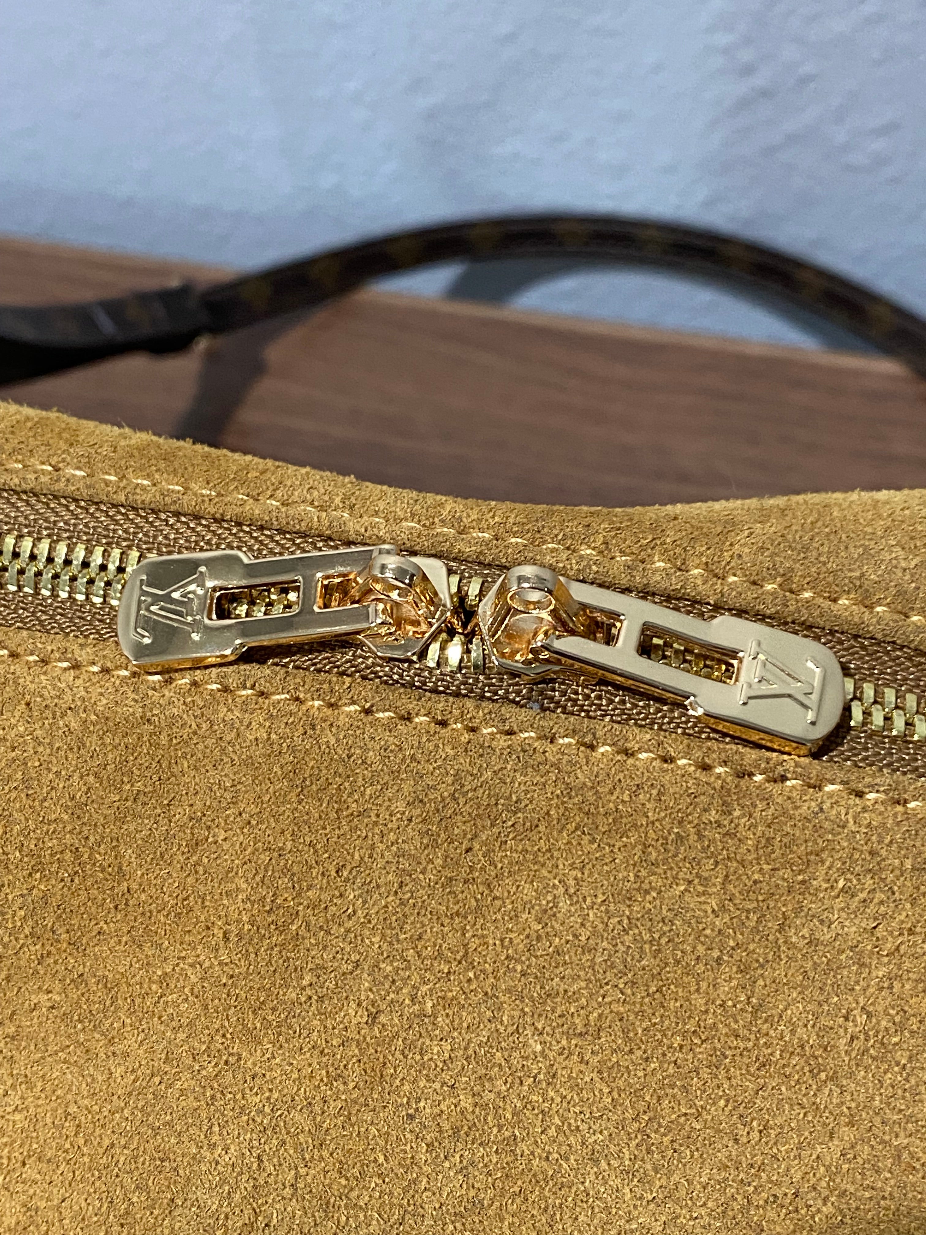 Suede Crossbody Bag with Monogram-Style Brown Trim